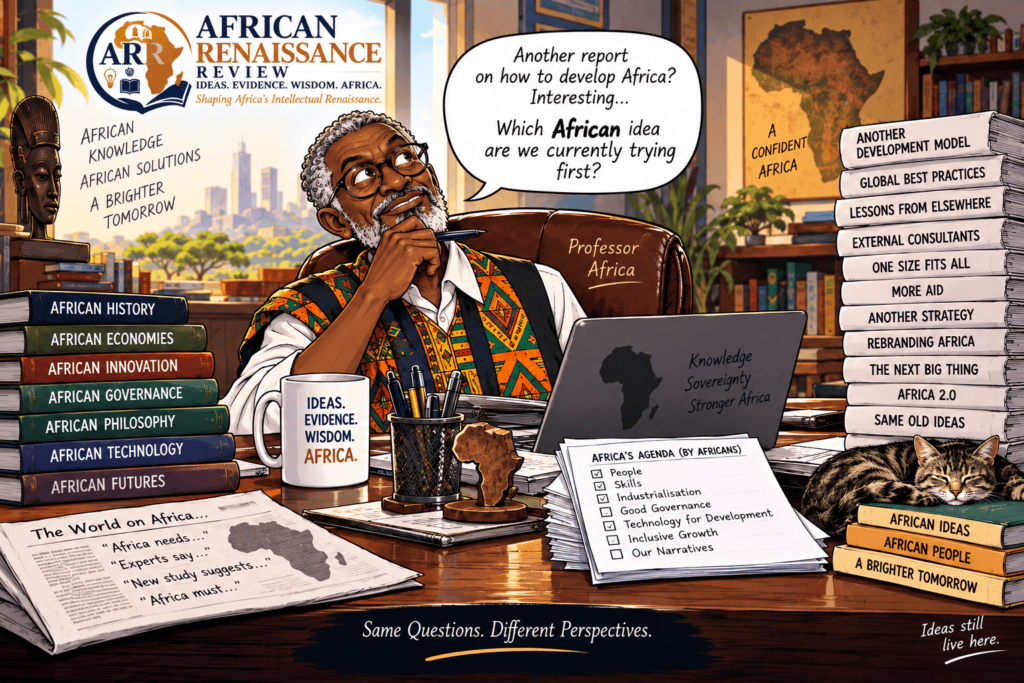 Editorial cartoon by Image: AI-generated illustration commissioned by The African Renaissance Review (ARR)