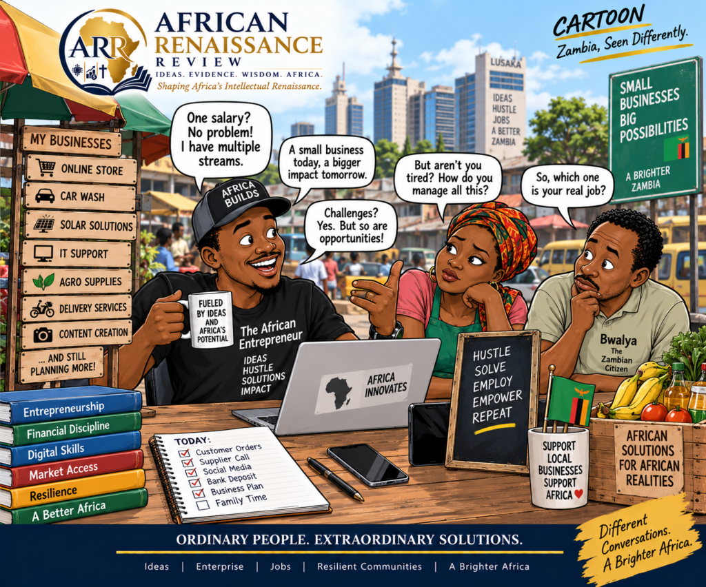 Editorial cartoon by Image: AI-generated illustration commissioned by The African Renaissance Review (ARR)